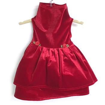 Daisy and Lucy Red Double Velvet Dog Dress - Red