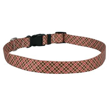 Diagonal Plaid Dog Collar by Yellow Dog - Brown and Red