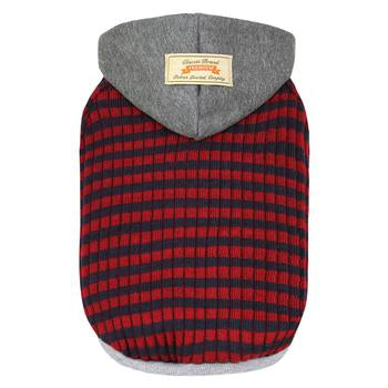 Dobaz Striped Knit Dog Hoodie - Gray & Red