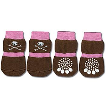 Doggy Socks - Pink & Brown Skull