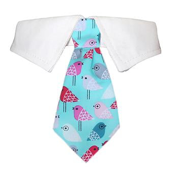 Dominic Dog Shirt Collar & Tie - Birds