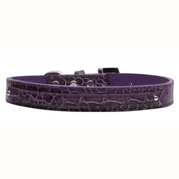Faux Crocodile Two Tiered Dog Collar with 10MM Letter Strap - Purple