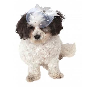 Feather Gem Fancy Dog Hat - White