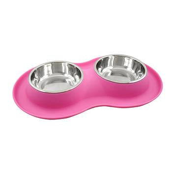 FFD Pet Silicone Double Bowl Small Feeder for Dogs and Cats - Pink