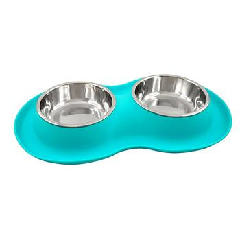 FFD Pet Silicone Double Bowl Small Feeder for Dogs and Cats - Teal