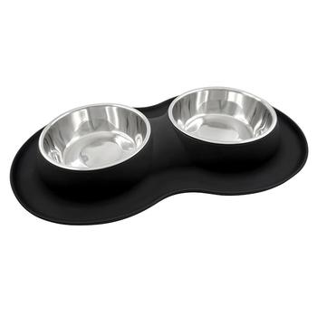 FFD Pet Silicone Double Dog Bowl Medium Feeder - Black