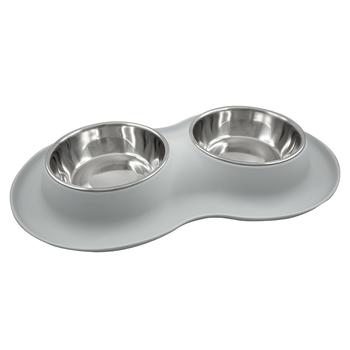 FFD Pet Silicone Double Dog Bowl Medium Feeder - Dove Grey