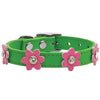 Flower Emerald Green Leather Dog Collar - Pink Flowers