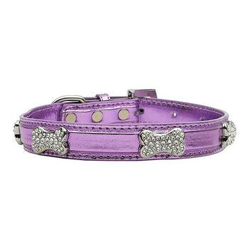 Foxy Metallic Dog Collar with Crystal Bones - Lilac