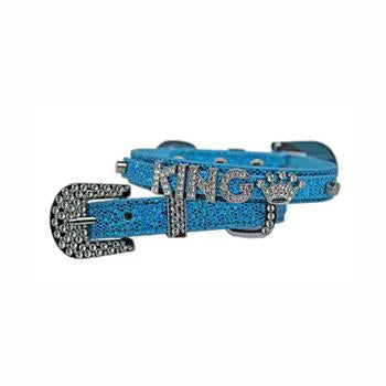 Foxy Glitz Dog Collar With Letter Strap by Cha-Cha Couture - Blue