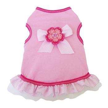 Gingham Ribbon Dog Dress - Light Pink