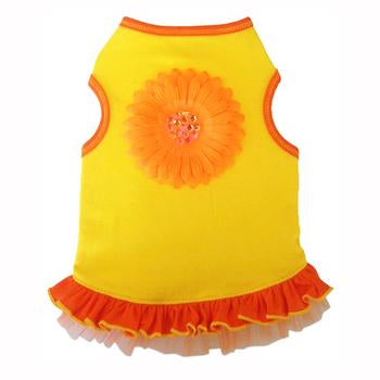 Sunshine Daisy Tank Dog Dress - Yellow Orange