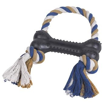 Grriggles Rubber & Rope Bone Tug Toys for Dogs - Black