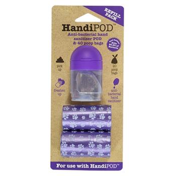 HandiPOD Dispenser with Poop Bags and Hand Sanitizer - Refill Kit in Purple