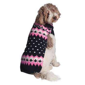 Handmade Alpine Fair Isle Wool Dog Sweater - Navy and Pink