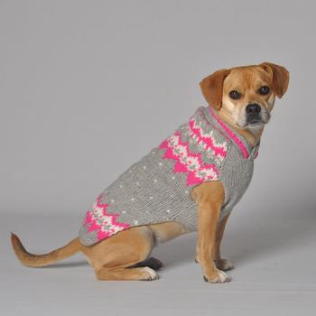 Handmade Alpine Fair Isle Wool Dog Sweater - Pink