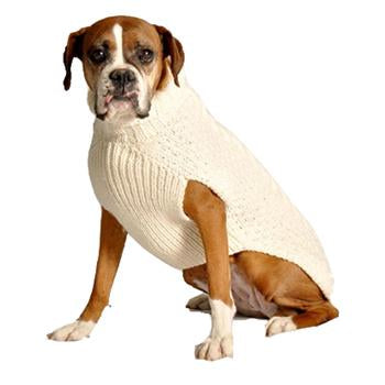 Handmade Cable Knit Wool Dog Sweater - Natural