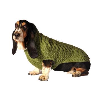 Handmade Cable Knit Wool Dog Sweater - Green