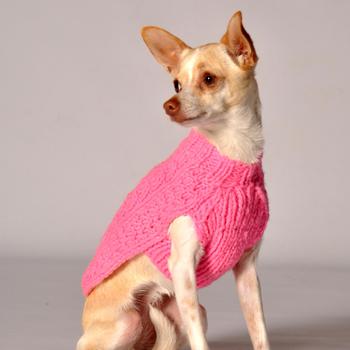 Handmade Cable Knit Wool Dog Sweater - Pink