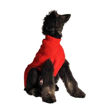 Handmade Cable Knit Wool Dog Sweater - Red