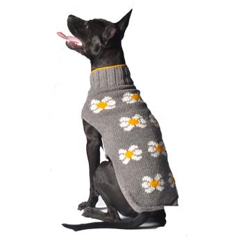 Handmade Daisy Wool Dog Sweater - Gray