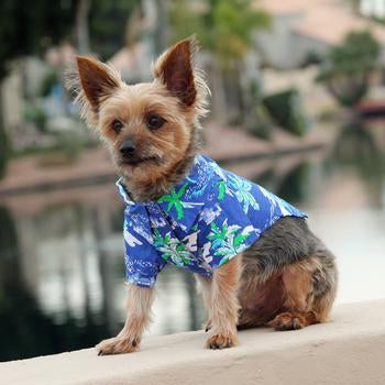 Hawaiian Camp Shirt by Doggie Design - Ocean Blue and Palms