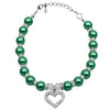 Heart and Pearl Dog Necklace - Emerald Green