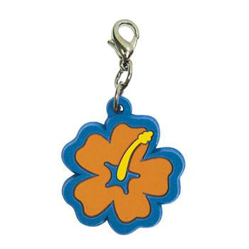 Hibiscus Soft Rubber Dog Collar Charm - Orange/Blue