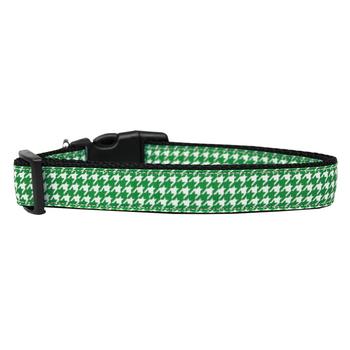 Houndstooth Nylon Dog Collar - Emerald Green