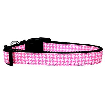 Houndstooth Nylon Dog Collar - Pink