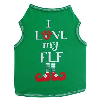 I Love My Elf Dog Tank Top - Green