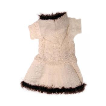 Ivory Hooded Dog Dress with Fur Trim by Klippo