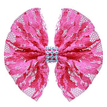 Lace and Crystals Dog Bow - Bright Pink