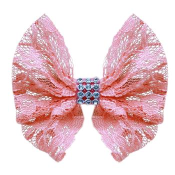 Lace and Crystals Dog Bow - Light Pink