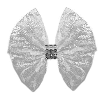 Lace and Crystals Dog Bow - White