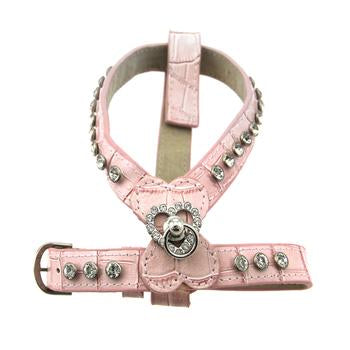 Leather Rhinestone Dog Harness - Pink