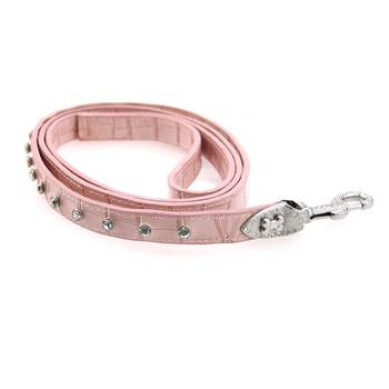 Leather Rhinestone Dog Leash - Pink