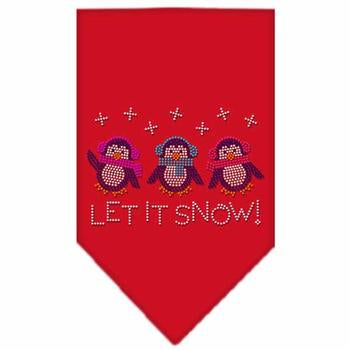 Let it Snow Penguins Rhinestone Dog Bandana - Red