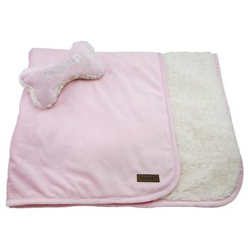 Luxe Sherpa Puppy Blanket and Toy Set - Baby Pink