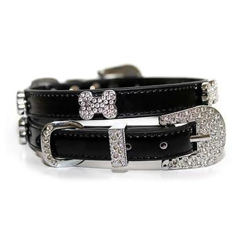 Foxy Matte Dog Collar with Crystal Bones - Black