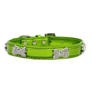 Metallic Crystal Bone Dog Collar - Lime Green