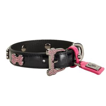 Monarch Black Pink Diamonds Dog Collar by Chrome Bones