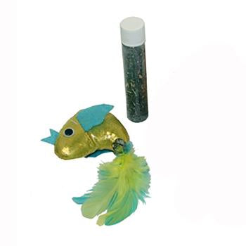 MultiPet Green Fish Cat Toy - Refillable Catnip Tube