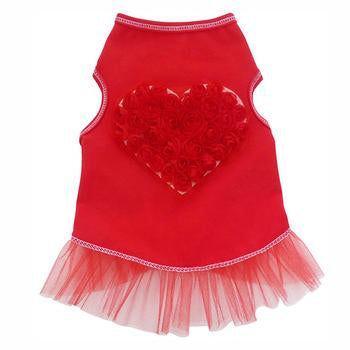 Organza Rose Heart Tank Dog Dress - Red