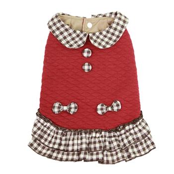 Dobaz Quilted Plaid Dog Dress - Red