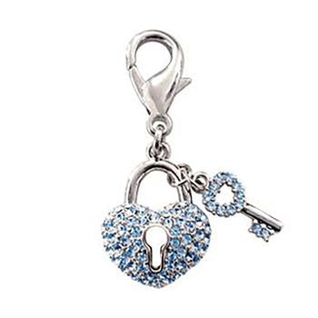 Pave Key to Heart D-Ring Pet Collar Charm by FouFou Dog - Blue