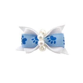 Paw Dog Bow with Alligator Clip - Blue Topaz