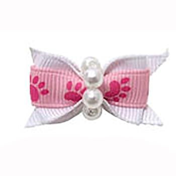 Paw Dog Bow with Alligator Clip - Hot Pink