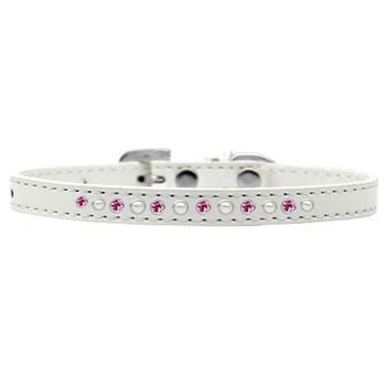 Pearl and Pink Crystal White Dog Collar