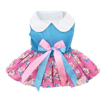 Pink and Blue Plumeria Dog Harness Dress by Doggie Design